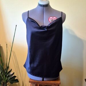 Ophelia Roe Women's Black Satin Camisole, Cami Top, Spaghetti StrapS, Sz Small